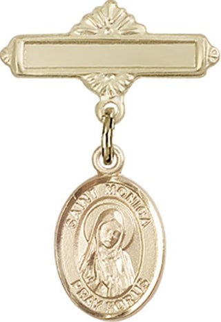 14kt Gold Filled Polished Badge Pin St. Monica Baby Badge - Engravable