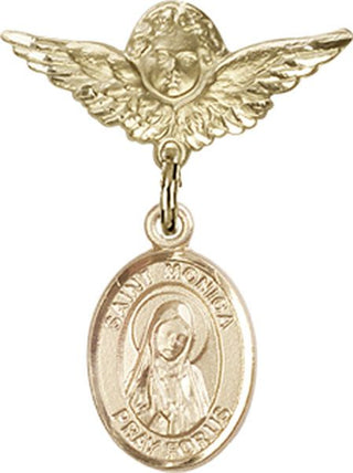 14kt Gold Filled Small Angel w/Wings St. Monica Baby Badge - Engravable
