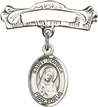 Sterling Silver Badge Pin St. Monica Baby Badge - Engravable