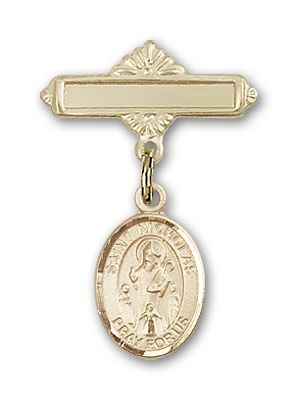 14kt Gold Filled Polished Badge Pin St. Nicholas Baby Badge - Engravable