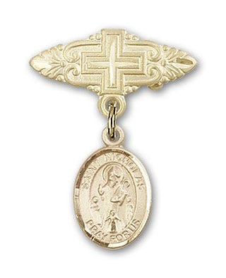 14kt Gold Filled Badge Pin With Cross St. Nicholas Baby Badge - Engravable