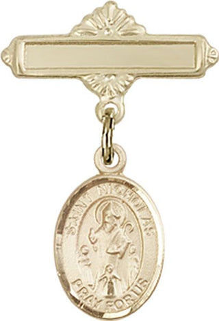 14kt Gold Polished Badge Pin St. Nicholas Baby Badge - Engravable