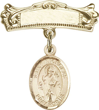 14kt Gold Badge Pin St. Nicholas Baby Badge - Engravable