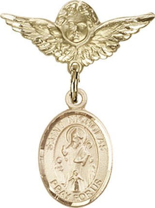 14kt Gold Small Angel w/Wings St. Nicholas Baby Badge - Engravable