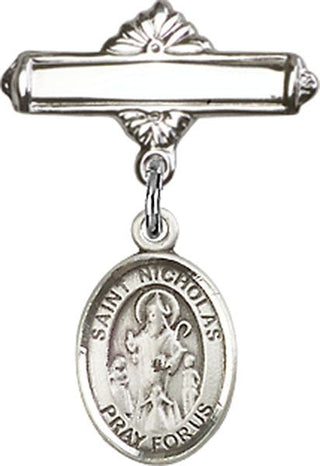 Sterling Silver Polished Badge Pin St. Nicholas Baby Badge - Engravable