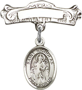 Sterling Silver Badge Pin St. Nicholas Baby Badge - Engravable