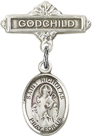 Sterling Silver Godchild St. Nicholas Baby Badge - Engravable