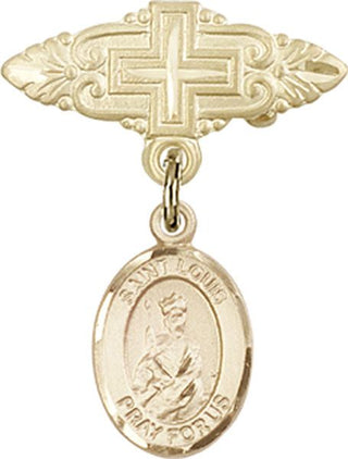 14kt Gold Badge Pin With Cross St. Louis Baby Badge - Engravable