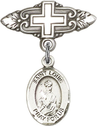Sterling Silver Badge Pin With Cross St. Louis Baby Badge - Engravable