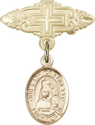 14kt Gold Filled Badge Pin With Cross O/L of Loretto Baby Badge - Engravable