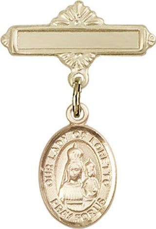 14kt Gold Polished Badge Pin O/L of Loretto Baby Badge - Engravable