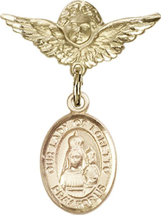 14kt Gold Small Angel w/Wings O/L of Loretto Baby Badge - Engravable