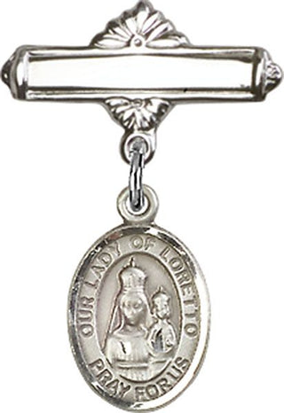 Sterling Silver Polished Badge Pin O/L of Loretto Baby Badge - Engravable