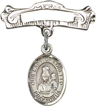 Sterling Silver Badge Pin O/L of Loretto Baby Badge - Engravable