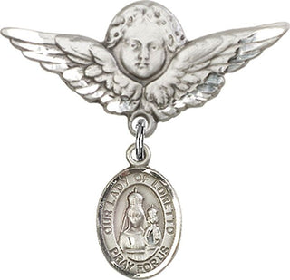 Sterling Silver Large Angel w/Wings O/L of Loretto Baby Badge - Engravable