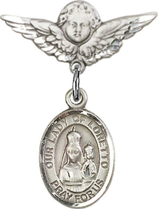Sterling Silver Small Angel w/Wings O/L of Loretto Baby Badge - Engravable