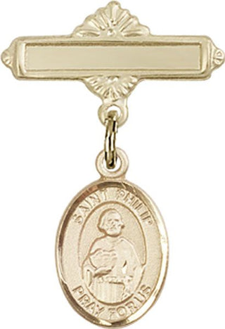 14kt Gold Polished Badge Pin St. Philip the Apostle Baby Badge - Engravable