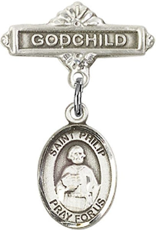 Sterling Silver Godchild St. Philip the Apostle Baby Badge - Engravable