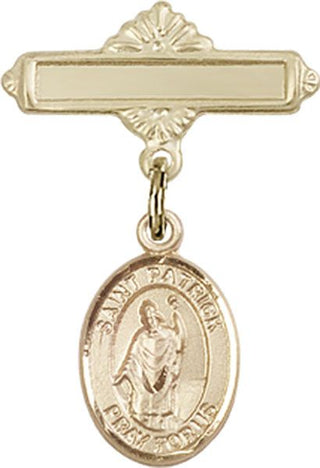 14kt Gold Polished Badge Pin St. Patrick Baby Badge - Engravable