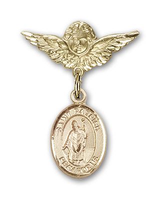14kt Gold Small Angel w/Wings St. Patrick Baby Badge - Engravable