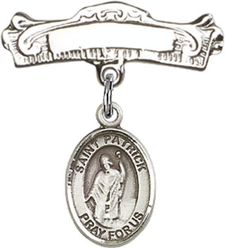 Sterling Silver Badge Pin St. Patrick Baby Badge - Engravable