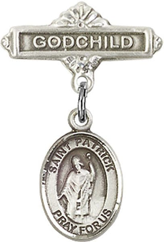Sterling Silver Godchild St. Patrick Baby Badge - Engravable