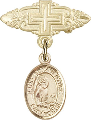 14kt Gold Filled Badge Pin With Cross St. Bonaventure Baby Badge - Engravable