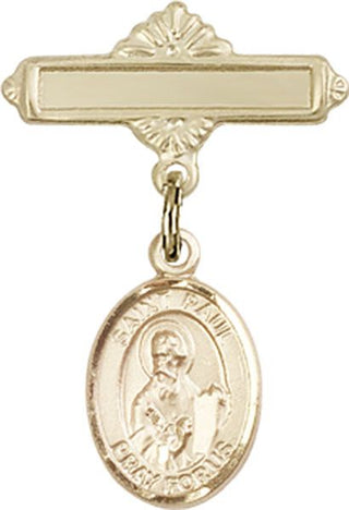 14kt Gold Polished Badge Pin St. Paul the Apostle Baby Badge - Engravable
