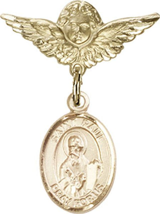 14kt Gold Small Angel w/Wings St. Paul the Apostle Baby Badge - Engravable