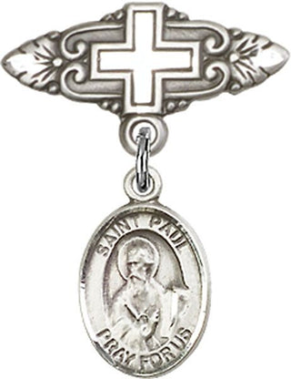 Sterling Silver Badge Pin With Cross St. Paul the Apostle Baby Badge - Engravable