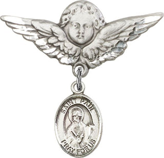 Sterling Silver Large Angel w/Wings St. Paul the Apostle Baby Badge - Engravable