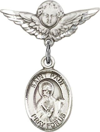 Sterling Silver Small Angel w/Wings St. Paul the Apostle Baby Badge - Engravable