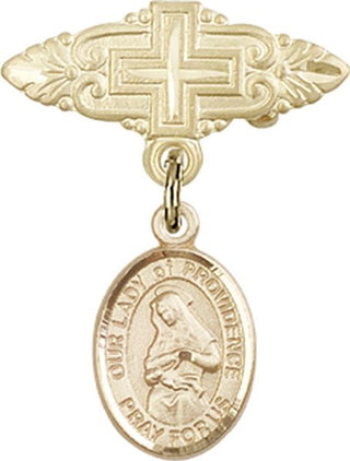 14kt Gold Filled Badge Pin With Cross O/L of Providence Baby Badge - Engravable