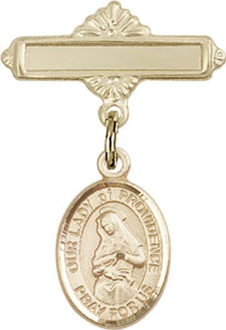 14kt Gold Polished Badge Pin O/L of Providence Baby Badge - Engravable