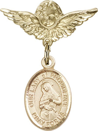 14kt Gold Small Angel w/Wings O/L of Providence Baby Badge - Engravable