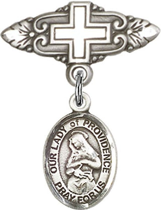 Sterling Silver Badge Pin With Cross O/L of Providence Baby Badge - Engravable