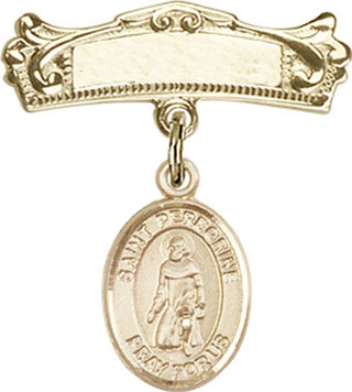14kt Gold Badge Pin St. Peregrine Laziosi Baby Badge - Engravable