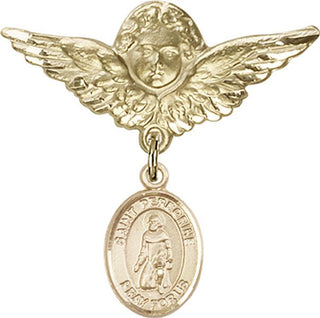 14kt Gold Large Angel w/Wings St. Peregrine Laziosi Baby Badge - Engravable