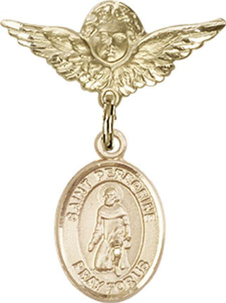 14kt Gold Small Angel w/Wings St. Peregrine Laziosi Baby Badge - Engravable