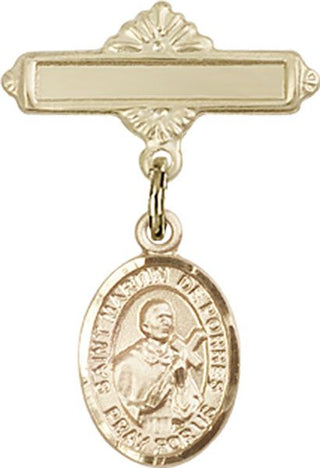 14kt Gold Polished Badge Pin St. Martin de Porres Baby Badge - Engravable