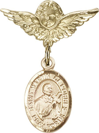 14kt Gold Small Angel w/Wings St. Martin de Porres Baby Badge - Engravable