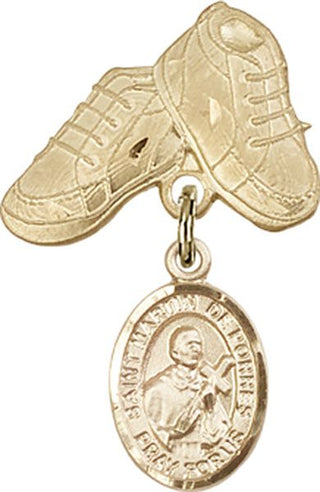 14kt Gold Baby Boots St. Martin de Porres Baby Badge - Engravable