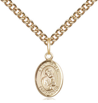 14kt Gold Saint Peter the Apostle Medal Engraved Catholic Saint Jewelry