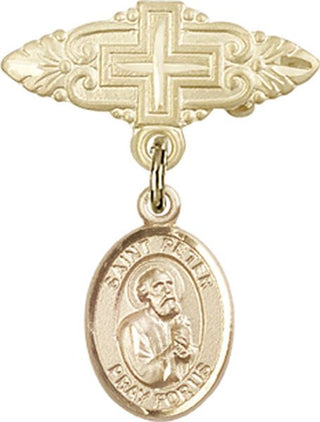 14kt Gold Filled Badge Pin With Cross St. Peter the Apostle Baby Badge - Engravable