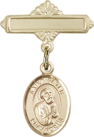 14kt Gold Polished Badge Pin St. Peter the Apostle Baby Badge - Engravable