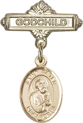 14kt Gold Godchild St. Peter the Apostle Baby Badge - Engravable