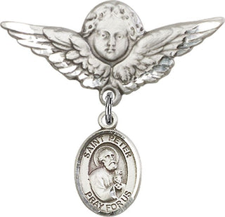 Sterling Silver Large Angel w/Wings St. Peter the Apostle Baby Badge - Engravable