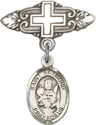Sterling Silver Badge Pin With Cross St. Raymond Nonnatus Baby Badge - Engravable