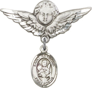 Sterling Silver Large Angel w/Wings St. Raymond Nonnatus Baby Badge - Engravable