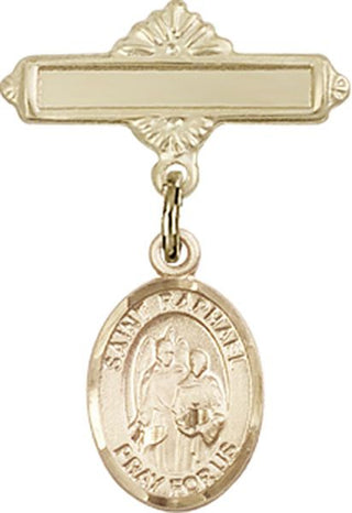14kt Gold Filled Polished Badge Pin St. Raphael the Archangel Baby Badge - Engravable